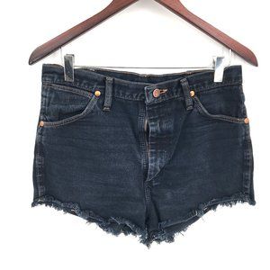 Wrangler cut off jean shorts high rise waist denim frayed hem blue boho 32 women